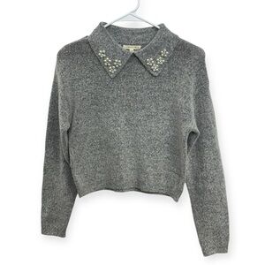 Copper Key Gray Jeweled Collar Cropped Sweater M8/10